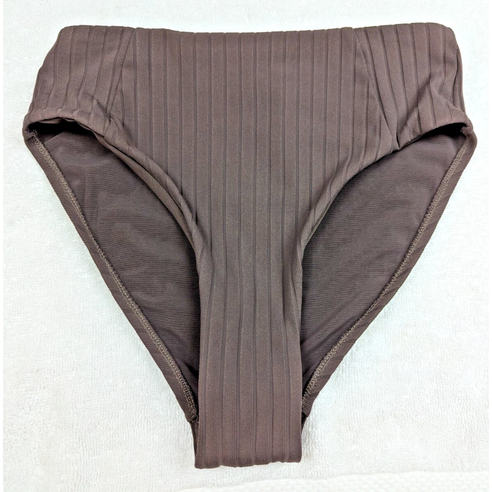 High-Waist Ribbed One-Piece Swimsuit - Brown